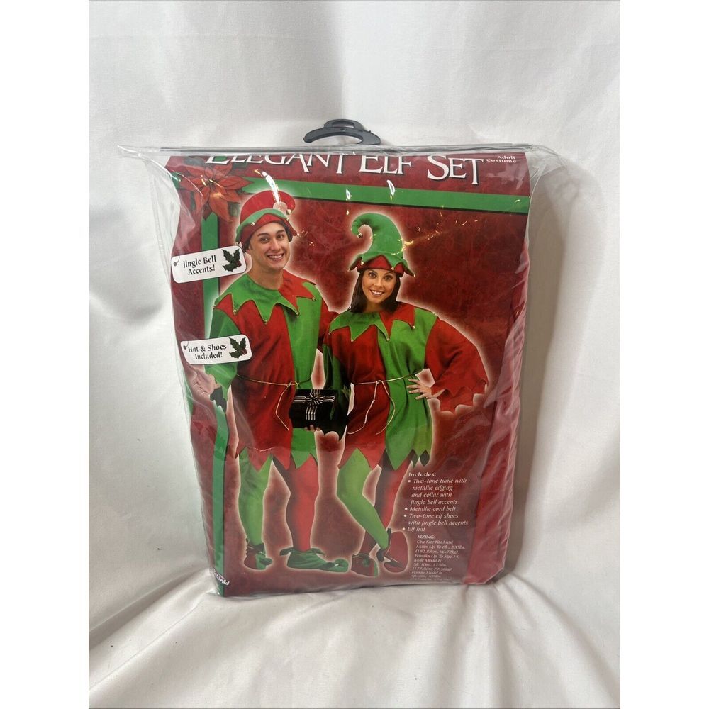 Red and Green Elegant Elf Set Christmas Santa Helper Adult Unisex Costume OSFM